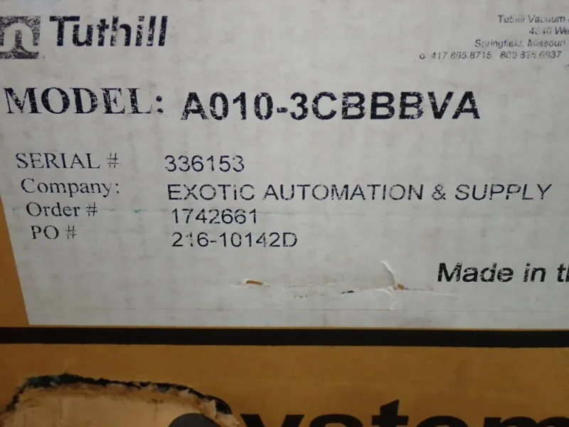 TUTHILL 3450RPM VACUUM PUMP UNIT  -  A010-3CBBBVA