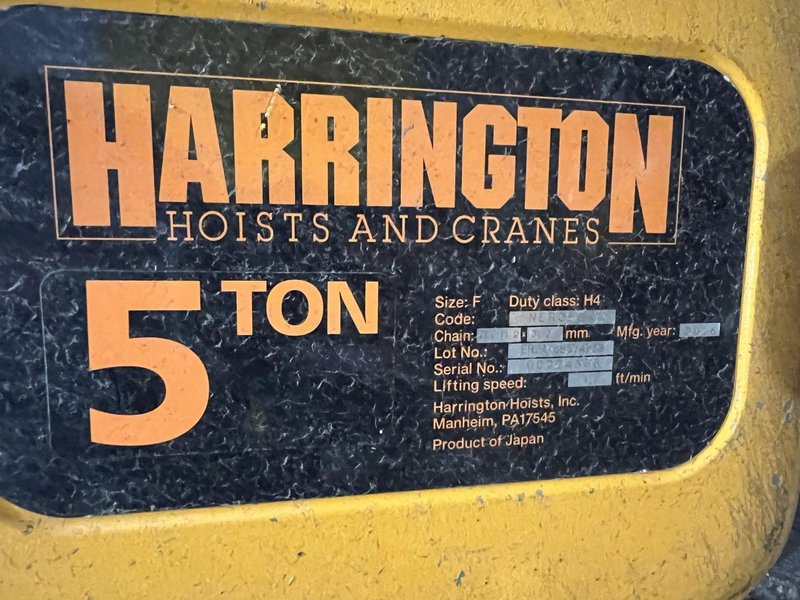10,000 LB (5 TON) HARRINGTON MOTORIZED CHAIN HOIST W/ POWER TROLLEY: STOCK #19957