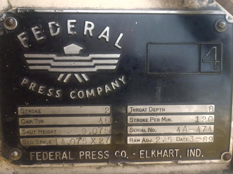 46 TON FEDERAL OBI PRESS; 2" STROKE, NEW 1989: STOCK #14321