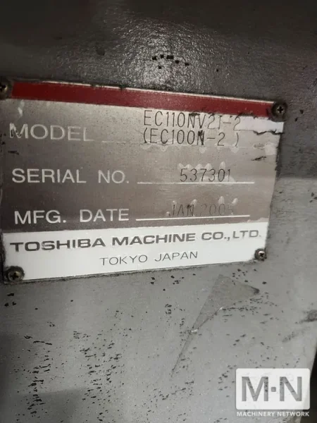 110 TON 3.3 OZ TOSHIBA MODEL EC110NV21-2 ELECTTRIC INJECTION MOLDING MACHINE MFG 2005
