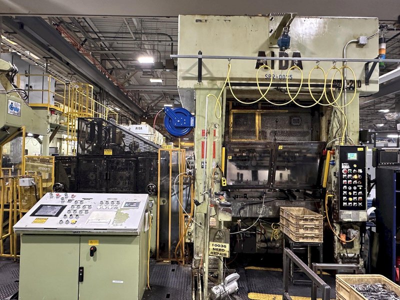 220 TON AIDA #PMX-L2-200H SSDC PRESS LINE, COMPLETE WITH CWP SPACE SAVER COIL FEED LINE: STOCK #22213