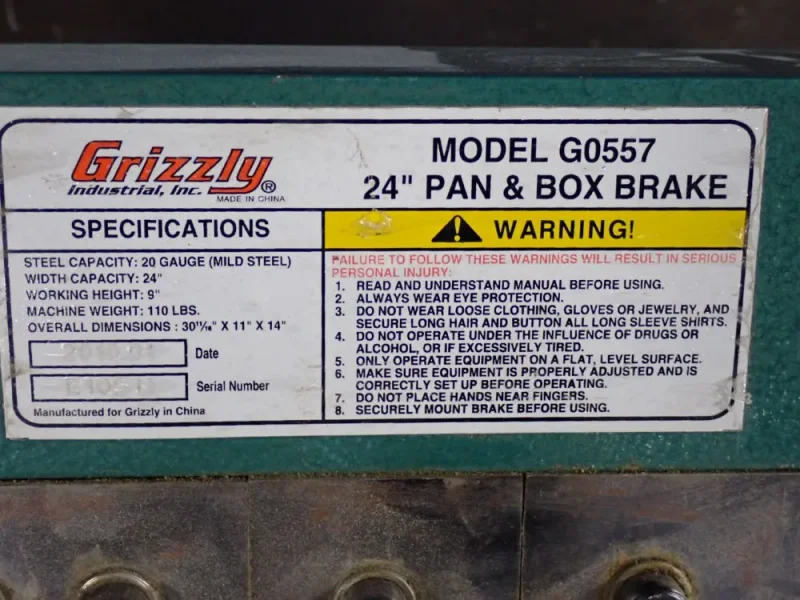 GRIZZLY 20 GAUGE PAN &amp; BOX BRAKE  -  G0557