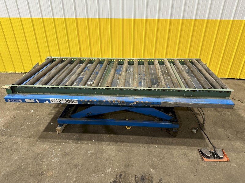 5,000 LBS X 96" X 48" BISHAMON HYDRAULIC SCISSOR LIFT TABLE WITH ROLLER CONVEYOR TOP, 115 VOLT: STOCK #20963