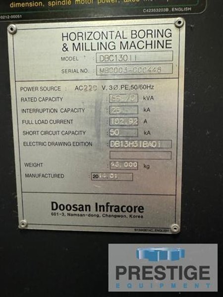 Doosan DBC-130 II 5.12&quot; Table Type CNC Horizontal Boring MIll