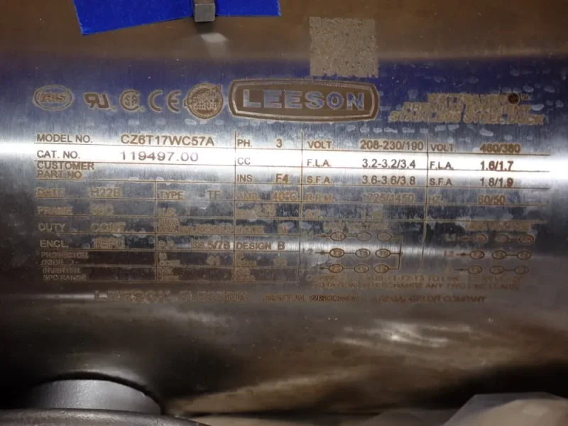 LEESON 1 HP MOTOR  -  CZ6T17WC57A