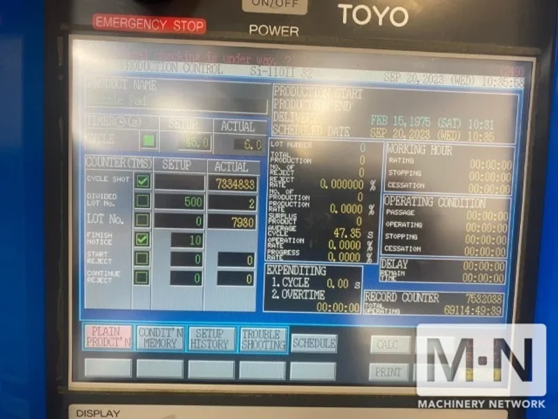 110 TON 3.4 OZ TOYO MODEL Si-110II ELECTRIC INJECTION MOLDING MACHINE MFG 2003