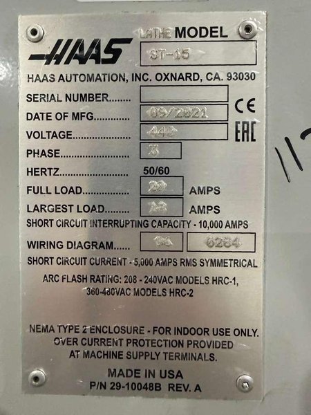 Haas ST-15 CNC Turning Center – 2021 Lathe