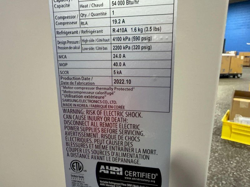SAMSUNG 48000/54000 BTU MULTI SPLIT SYSTEM/HEAT PUMP  -  AM048KXWDCH