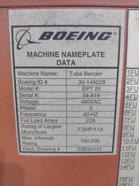 1" EAGLE MODEL #EPT-25DR CNC TUBE &amp; PIPE BENDER W/ BENDPRO G2 CONTROL : STOCK #20719