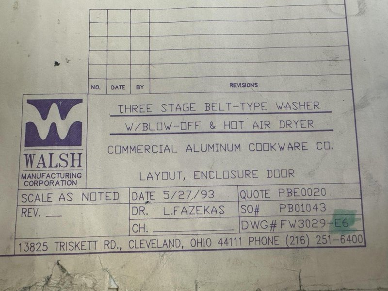 3 STAGE X 36&quot; X 18&quot; WALSH MODEL #AOE286 STEEL MESH-BELT PASS-THROUGH STAINLESS WASHER: STOCK #20166