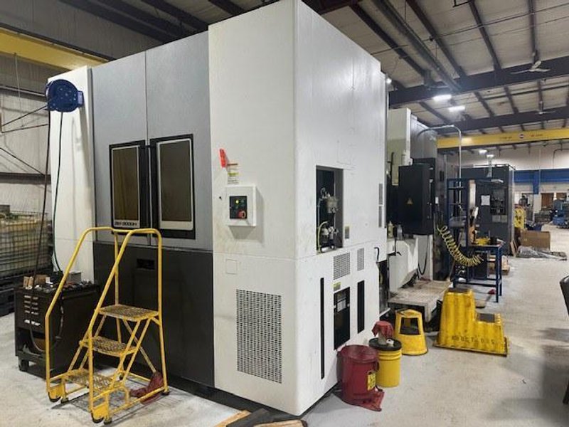 OKUMA MB8000H CNC 4-Axis Horizontal Machining Center, 2017;  31.5&quot; x 31.5&quot; pallets, 12,000 RPM spindle, 4,400 lb cap., travels 51.18&quot; x 43.3&quot; x 49.21&quot;, OSP P300M CNC. 171 Pos. ATC, Renishaw tool detection and chip conveyor, 50 hp