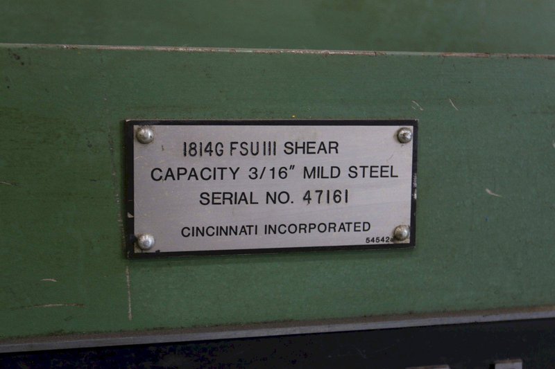 14' X 3/16' CINCINNATI MODEL #1814G FSU III POWER SHEAR: STOCK 67794