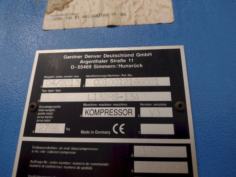 180 HP GARDNER DENVER MODEL #L132RS-13A VARIABLE SPEED ROTARY SCREW AIR COMPRESSOR, 2013: STOCK #21251