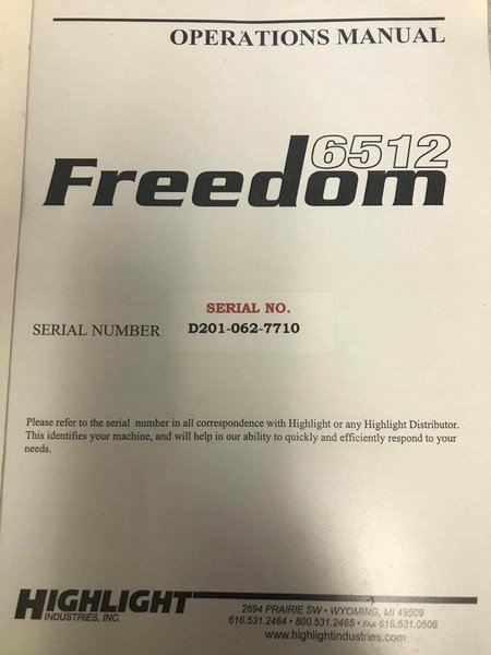 HIGHLIGHT INDUSTRIES FREEDOM 6512 SPIRAL PALLET STRETCH WRAPPER MACHINE