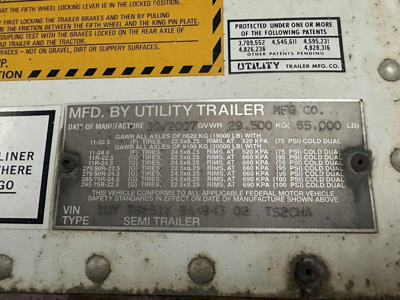 2007 X 53' UTILITY MFG  SLIDING CURTAIN-SIDE SEMI TRAILER: STOCK #19607