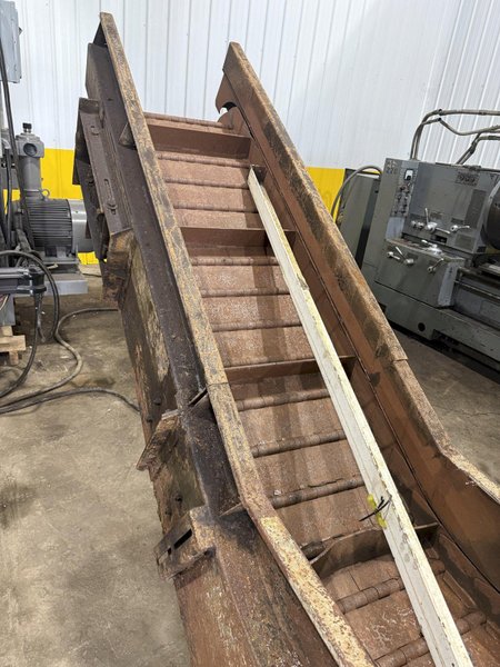 20' LONG X 22" WIDE MARFRAN POWERED METAL BELT INCLINED CHIP or PARTS CONVEYOR: YOBRO #25368