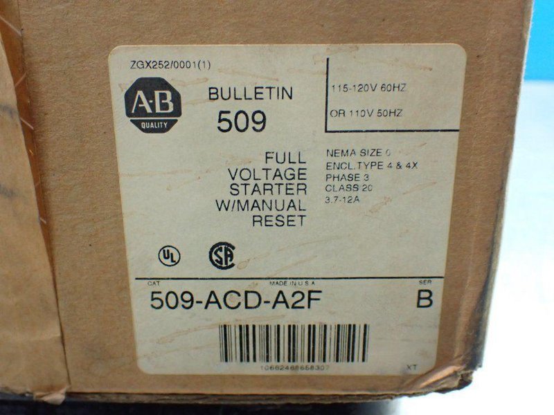 ALLEN-BRADLEY NEMA SIZE 0 STAINLESS ENCLOSED STARTER  -  509-ACD-A2F