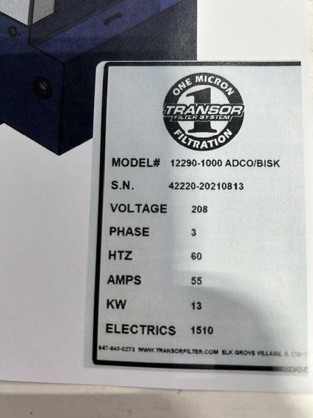 TRANSOR COOLANT FILTER 12290-1000 ADCO-BISK COOLANT FILTER (for 
Rollomatic Grinders)