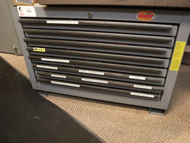 Huot 8 Drawer Tool Cabinet with Contents: Carbide End Mills, HSS End Mills, Lathe Turning Tools and More- Auction Item
