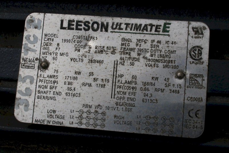 75 HP LEESON ELECTRIC MOTOR: STOCK #76577