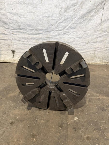19" 4-JAW 6" HOLLOW SPINDLE LATHE CHUCK. STOCK # 0449324.