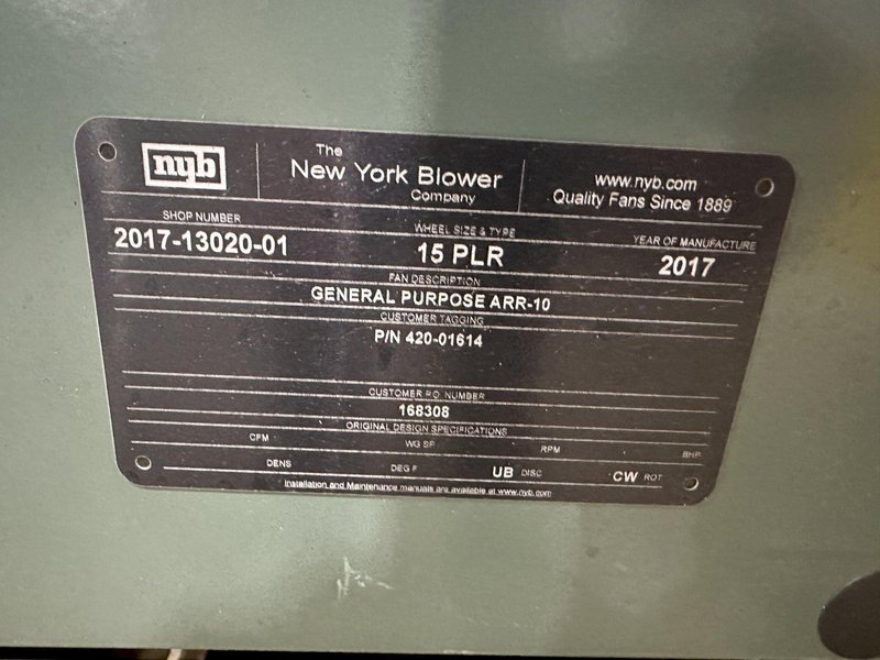 2017 NEW YORK BLOWER General Purpose ARR-10 Blower, 15 PLR Wheel: STOCK #22183