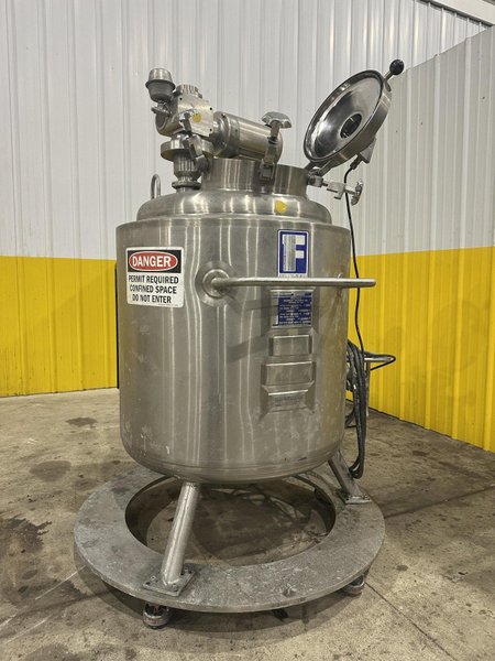 50 GALLON X 2 HP FELDMEIER STAINLESS STEEL HEATED TANK WITH AGITATION: STOCK #22121