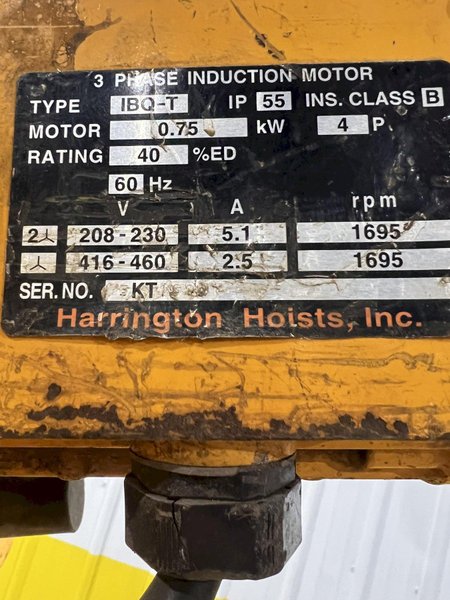 10,000 LB (5 TON) HARRINGTON MOTORIZED CHAIN HOIST W/ POWER TROLLEY: STOCK #19954