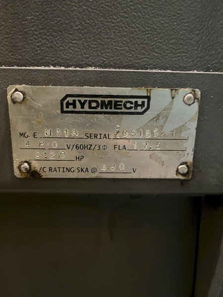 Hyd-Mech Model H-11A Horizontal programmable Automatic saw, 11" x 13" capacity, roller conveyor TS-50 controller. 2015'