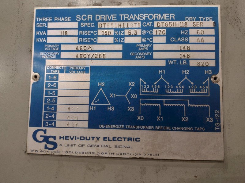 118 KVA SCR DRIVE 460D <-> 460y/266 ELECTRICAL POWER TRANSFORMER: YOBRO #25264