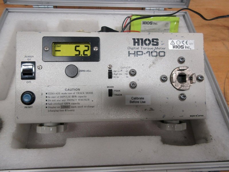 Hios Inc | HP-100 Digital Torque Meter with Adapter Cord and Battery in Carry Case- Auction Item