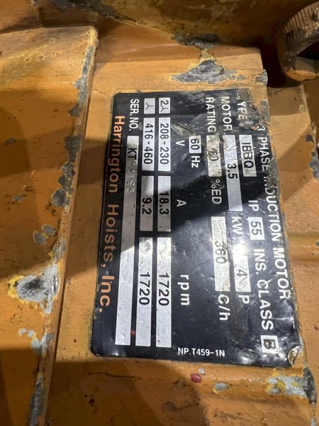 10,000 LB (5 TON) HARRINGTON MOTORIZED CHAIN HOIST W/ POWER TROLLEY: STOCK #19953