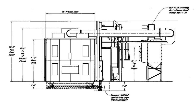 16' x 18' x 14' HIGH ABRASIVE BLAST SYSTEMS (ABS) SHOT BLAST ROOM: YOBRO #25726