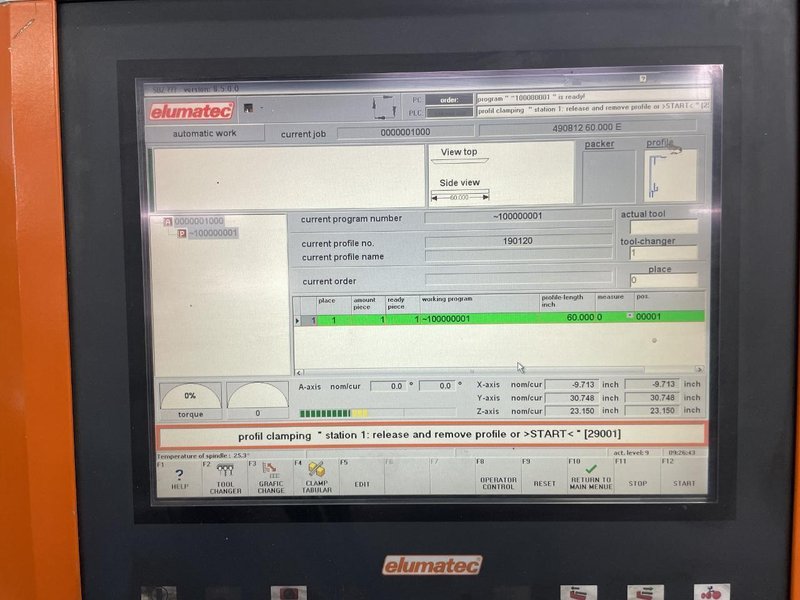 Elumatec SBZ140 / 9.7M CNC 4-Axis Profiling Mill, 9.7 Meters/ 32 Feet Z-Axis Travel, 24,000RPM Spindle