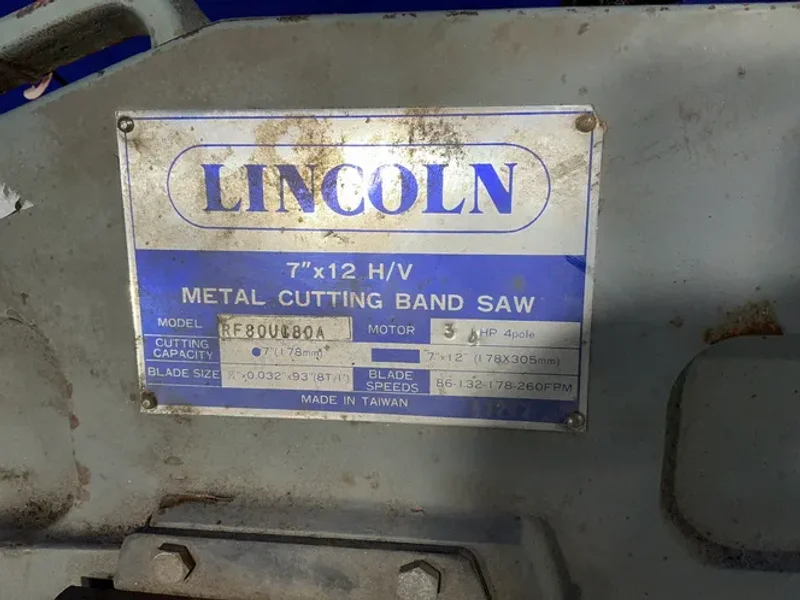 Lincoln 7” Cutting Capacity, 7”x12” Metal Cutting Band Saw - Rf80uc80a