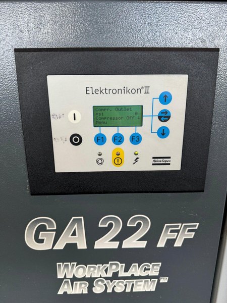 30 HP ATLAS-COPCO GA22 FF ROTARY SCREW AIR COMPRESSOR. STOCK # 0894524