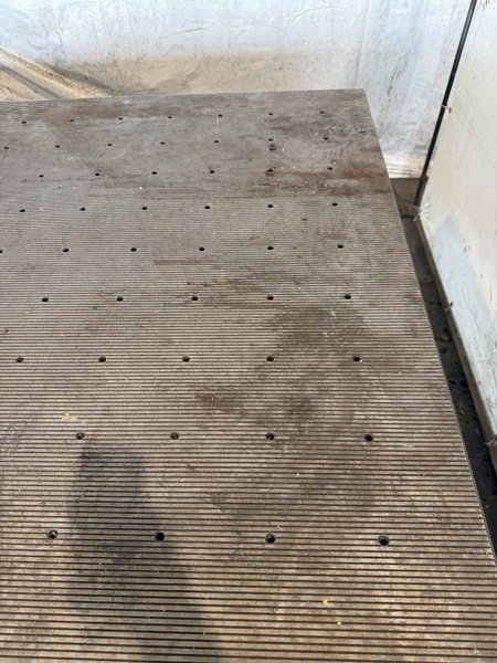 124&quot; X 50&quot; STEEL DRILLED &amp; TAPPED LAYOUT TABLE W/ STAND. STOCK # 0667025.