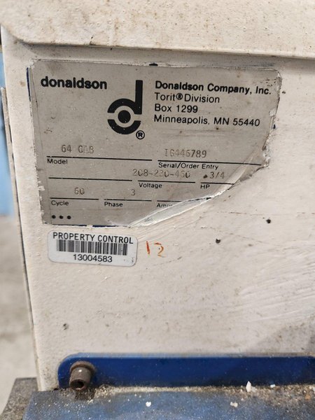 DONALDSON TORIT MODEL 64CAB DUST COLLECTOR SINGLE EXHAUST USED