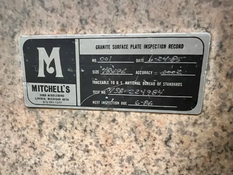 USED STARRETT CRYSTAL PINK 8' X 4' X 10" GRANITE SURFACE PLATE WITH STAND