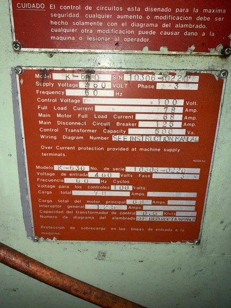 630 TON AIDA MODEL #K-630 KNUCKLE JOINT PRESS, NEW 1991: YOBRO #25820