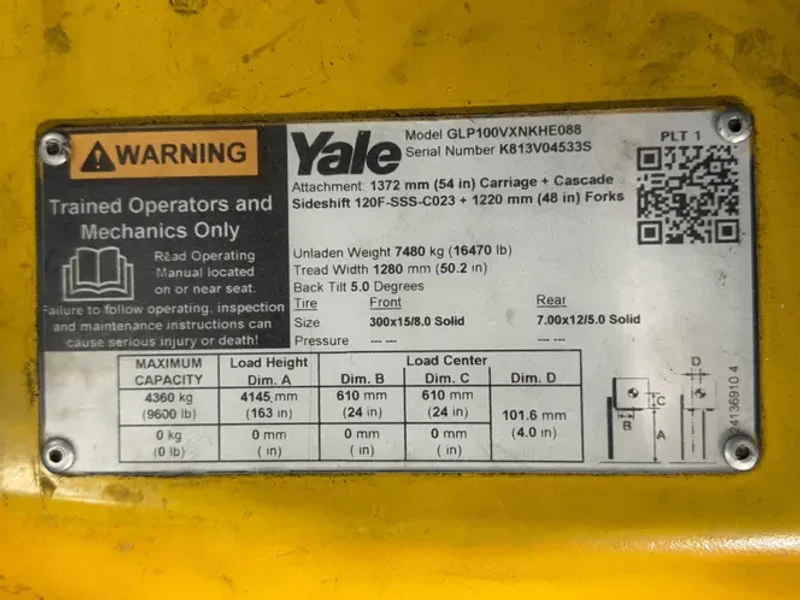 Yale 9600 Lbs Propane Forklift - Glp100vxnkhe088