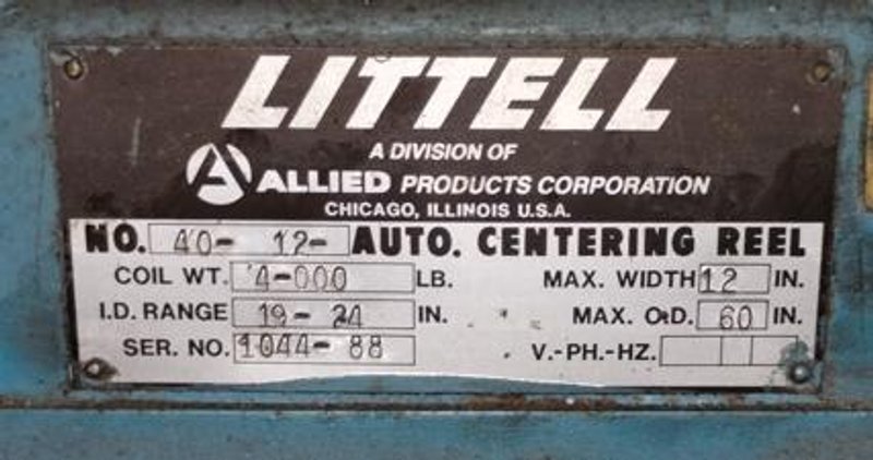 4,000 LBS X 12&quot; LITTELL NO. 40-12 AUTO CENTERING REEL: YOBRO #24601