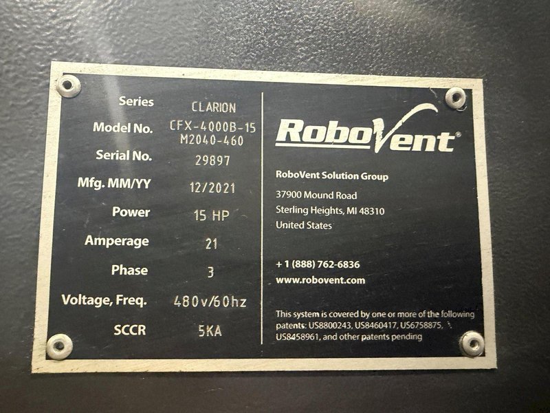 8000 CFM ROBOVENT CLARION MODEL CFX-4000B OIL MIST &amp; SMOKE COLLECTORS: YOBRO #24287