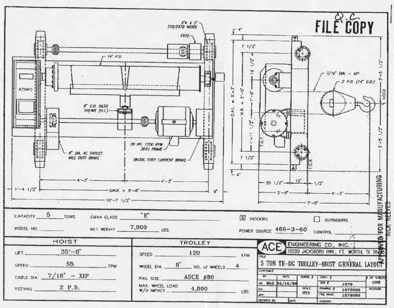 5 TON ACE TROLLEY HOIST: STOCK #17137