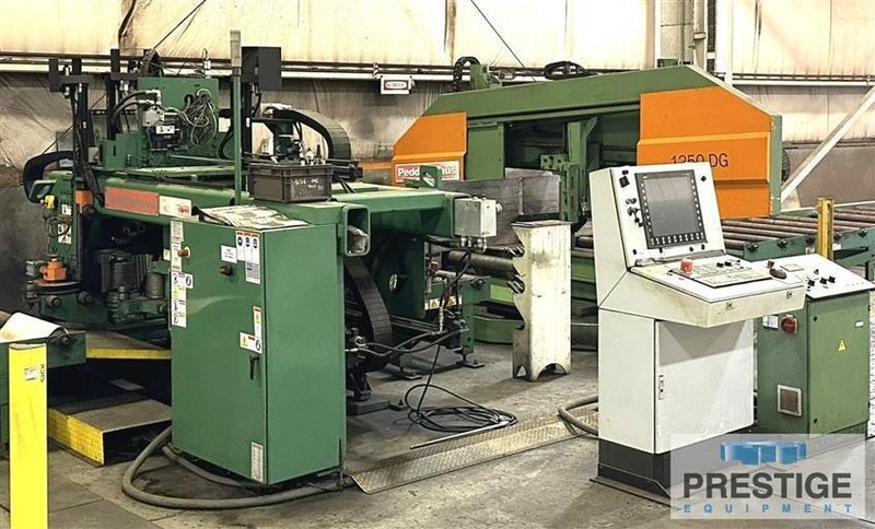 Peddinghaus PCD1100/3B Beam Drill &amp; Meba 1250-510 DG Mitering Saw Line With Material Handling
