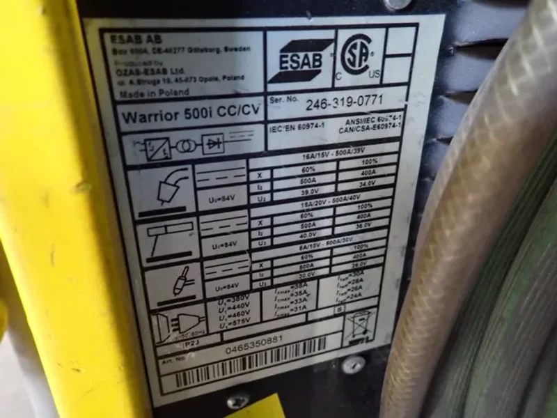 Esab Welder - Warrior 500 Cc/cv