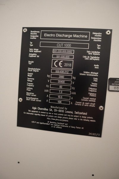 AgieCharmilles Cut 1000 CNC Wire EDM, Dual Spool Auto Thread - New 2018