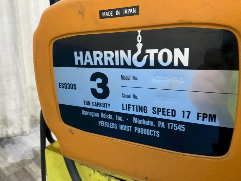 3 TON HARRINGTON ELECTRIC CHAIN HOIST &amp; POWER TROLLEY: STOCK #81310