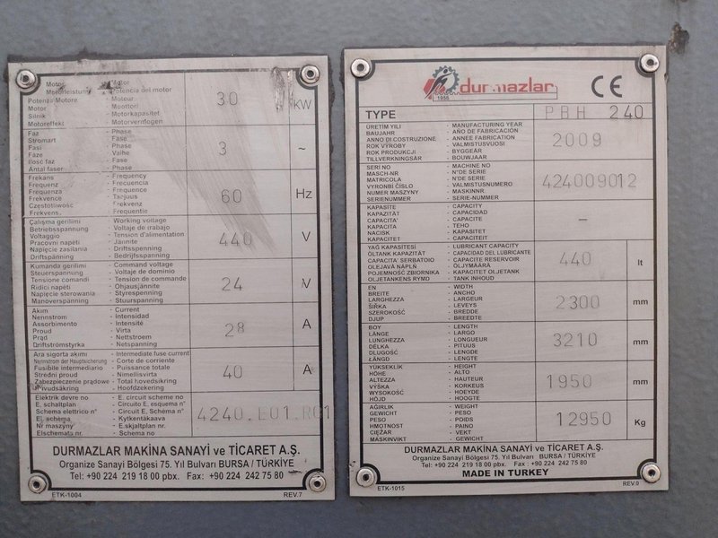 6" X 6" X 3/4" DURMA MODEL #PBH240 HYDRAULIC ANGLE BENDING ROLL, NEW 2009: STOCK #16892