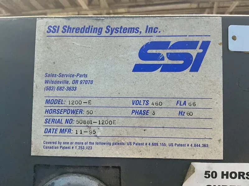 SHREDDING SYSTEMS, INC. 50 HP SHREDDER  -  1200E